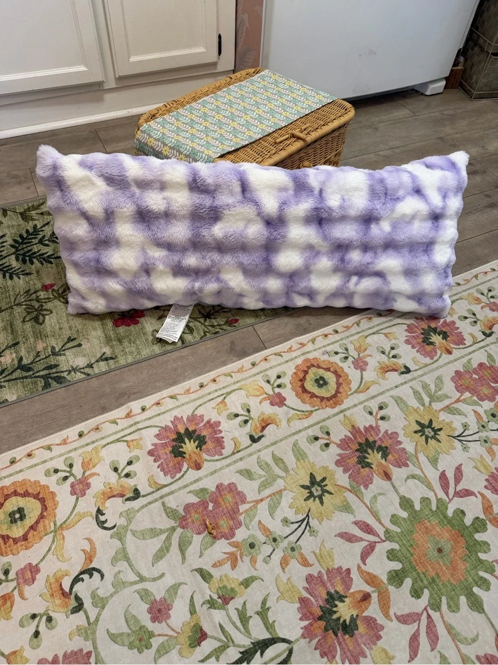 New Large Girl’s Tie Dye Furry Plush Body Pillow Purple White Pillow 16x36”
